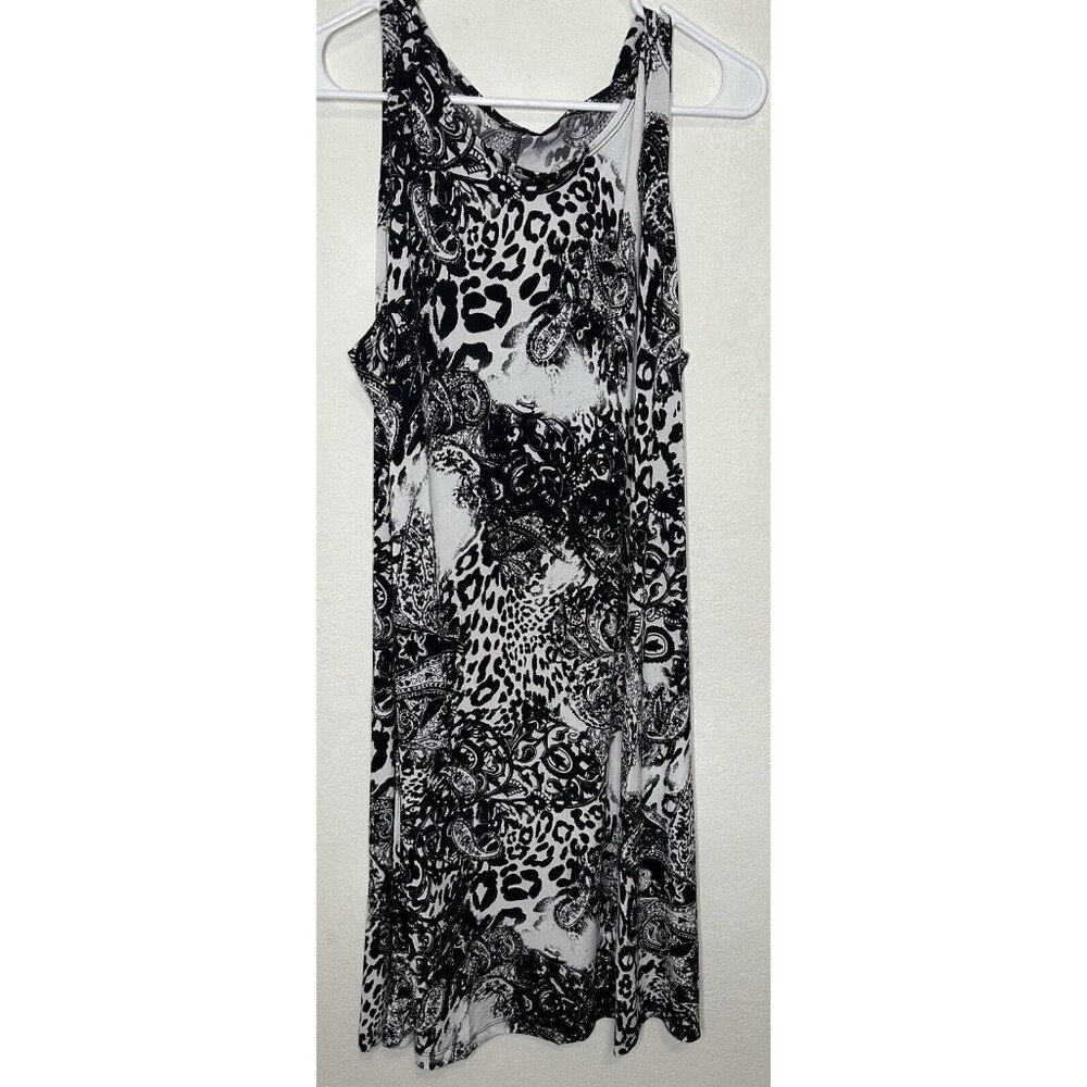 Effortless Style by Citiknits Black Animal Print Midi Tank Dress Size XL